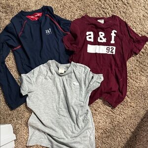 Abercrombie & Fitch Kids Long Sleeve Tees in Navy, Burgundy, and Gray